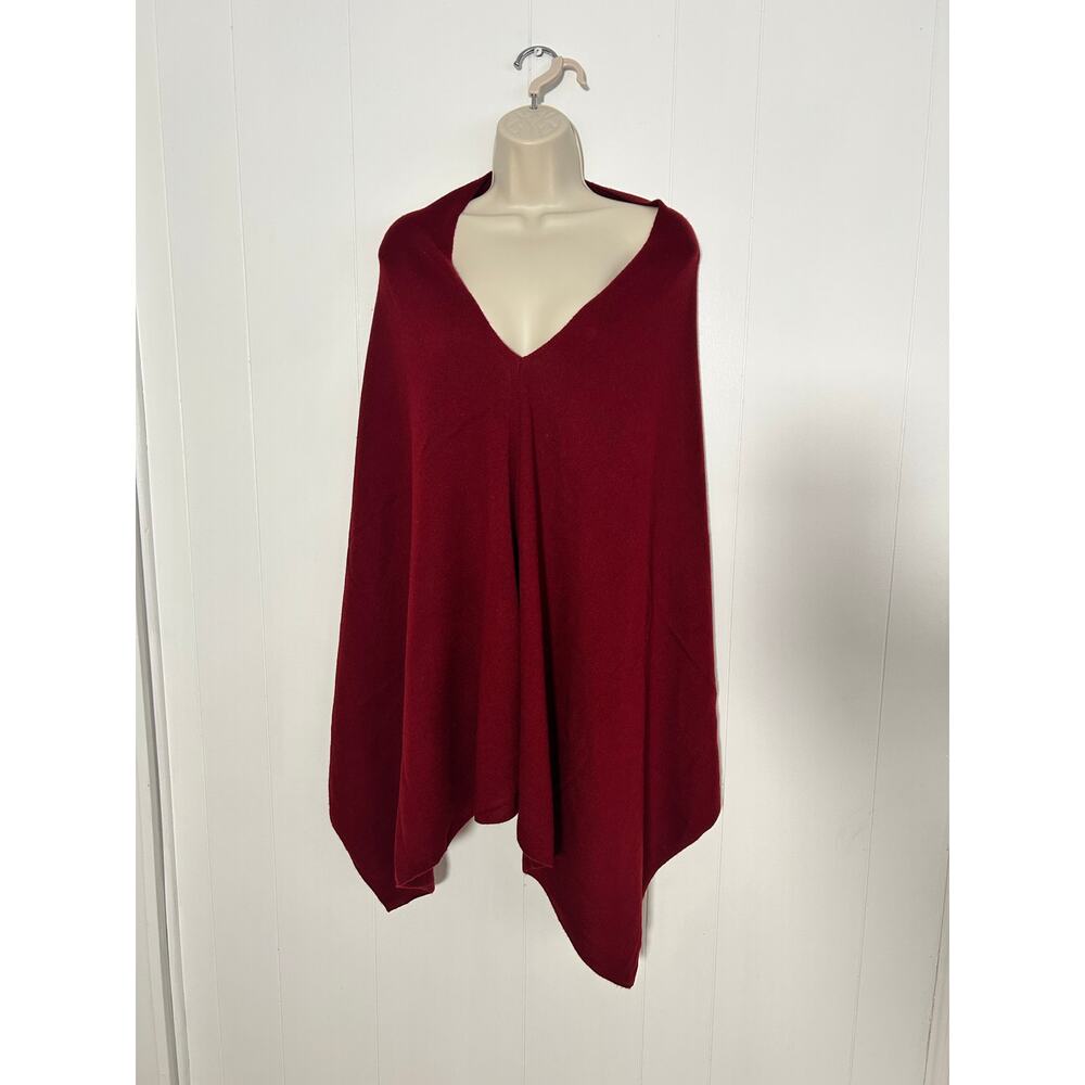 Cashmere Poncho Red/Burgundy V-Neck Made in Nepal Excellent Condition One Size